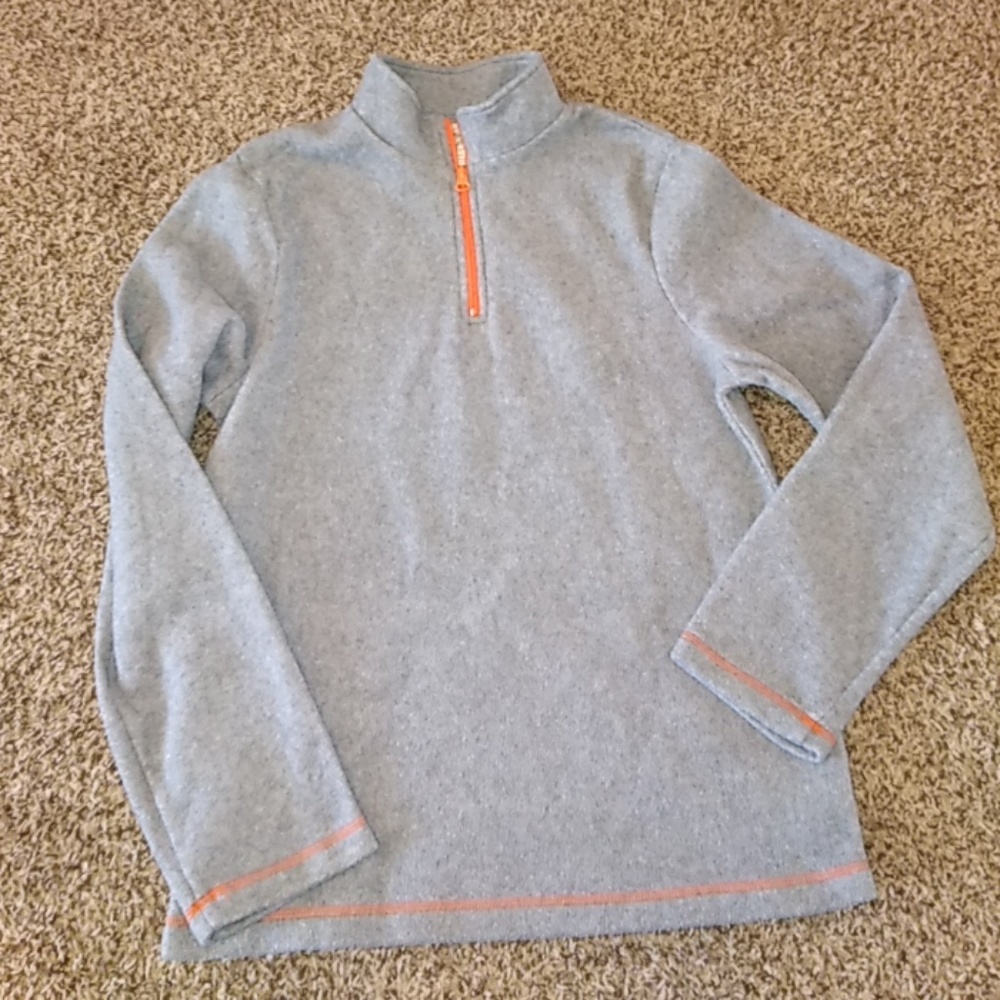 Lightweight gray & orange fleece pullover.
